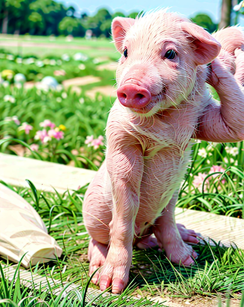 a pink pig on the grass,  ultimatepinkpig
