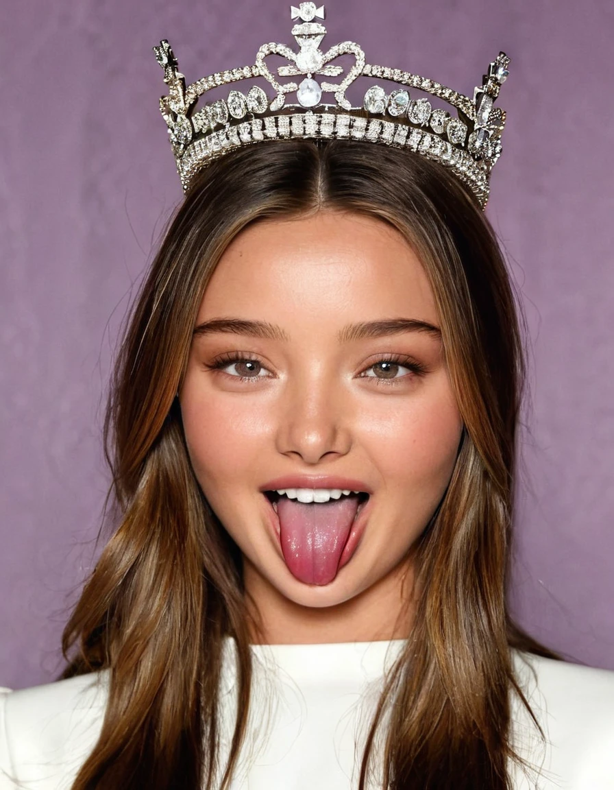 young princess miranda kerr, face, tongue out, crown