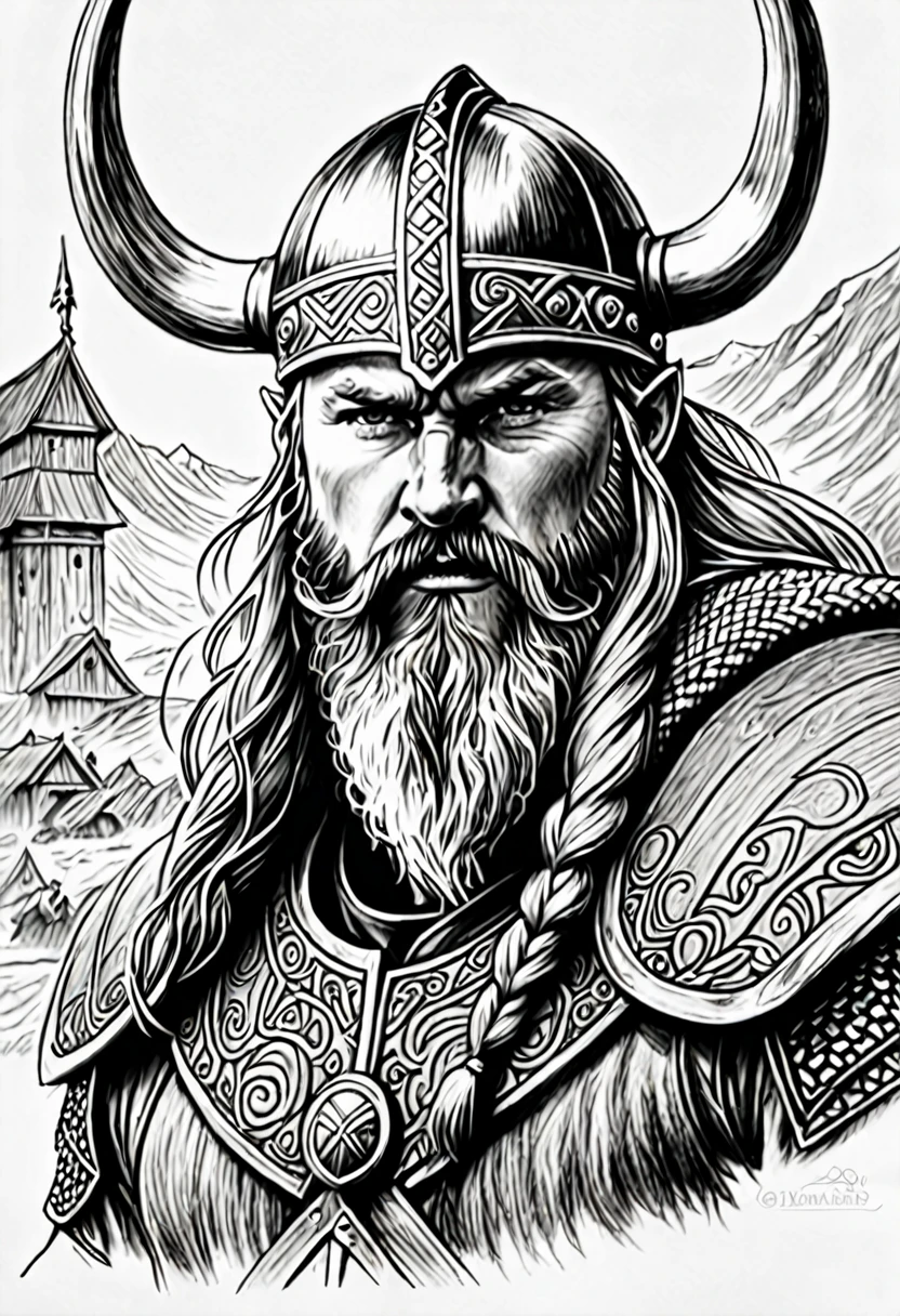Viking,pencil sketch,Norse mythology,black and white