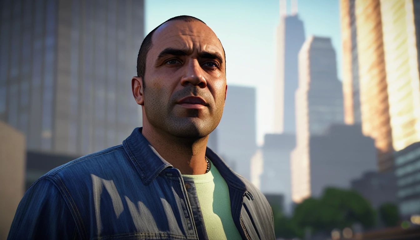 talking into the walkie-talkie(walkie-talkie: 1.8), walkie-talkie focus, walkie-talkie detailed, walkie-talkie near ear, cinematic color grading film, dramatic scene, photography, RAW, Masterpiece, ultra wide angle, standing in the bustling city of Los Santos, Ultra Fine Photo, (Trevor Phillips:1.3), Best Quality, Ultra High Resolution, Photorealistic, volumetric light, talking into a prominently visible walkie-talkie, intense expression, RAW photo, solo, (extremely detailed CG unity 8k wallpaper), of the most iconic character in GTA 5, professional photography, trending on CGSociety, Intricate detail, High Detail, Sharp focus, dramatic, photorealistic, urban, rugged look, (high detailed skin:1.2), 8k uhd, dslr, soft lighting, high quality, film grain, glossy, (Highest quality:1.3), (sharp focus:1.5), (photorealistic:1.3), (highly detailed skin), (detailed face), (high detailed skin:1.2), (glistening skin:1.2), Trevor Phillips, (highly detailed skin textures:1.15), (detailed face), (high detailed skin:1.2), (glistening skin:1.15), (urban clothing:1.5), GTA 5, Los Santos, (daytime:1.2), clear sky, film grain, glossy, reflections, confident stance, prominently featuring Trevor talking into the walkie-talkie, professional look