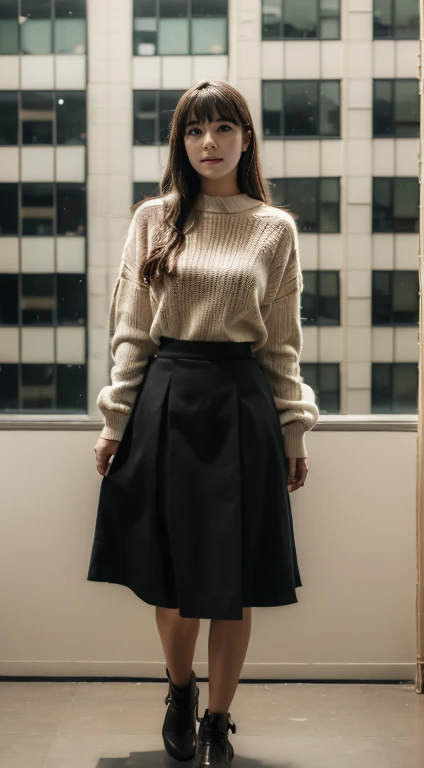 (Tabletop,high quality:1.3),(Written boundary depth:1.3) ,((Front body:1.35)), Japanese ,woman, Natural Makeup ,Standard height,(woman用ビジネスブラックスーツ、Midi skirt in black:1.2),Huge breasts, Huge breasts, chic, Curvy,(View your audience:1.3),(whole body:1.2),Office window