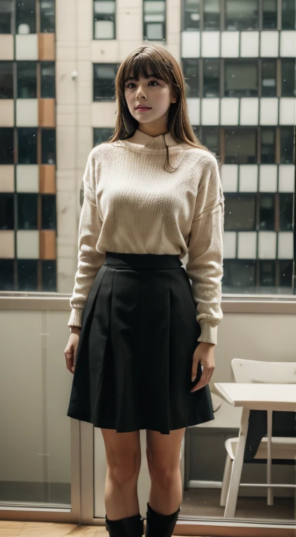 (Tabletop,high quality:1.3),(Written boundary depth:1.3) ,((Front body:1.35)), Japanese ,woman, Natural Makeup ,Standard height,(woman用ビジネスブラックスーツ、Midi skirt in black:1.2),Huge breasts, Huge breasts, chic, Curvy,(View your audience:1.3),(whole body:1.2),Office window