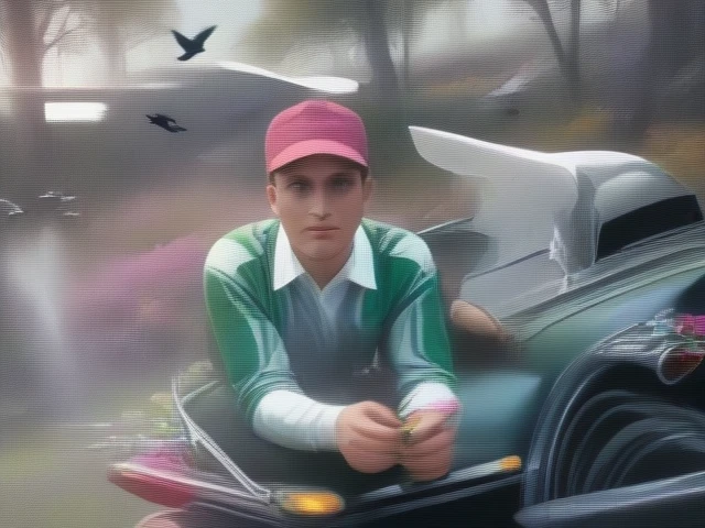 (best quality,4k,8k,highres,masterpiece:1.2),ultra-detailed,(realistic,photorealistic,photo-realistic:1.37),lush green forest,blooming flowers,rolling hills in the background,flock of crows flying overhead,vintage car parked in the foreground,warm natural lighting,vibrant colors,intricate details,cinematic composition