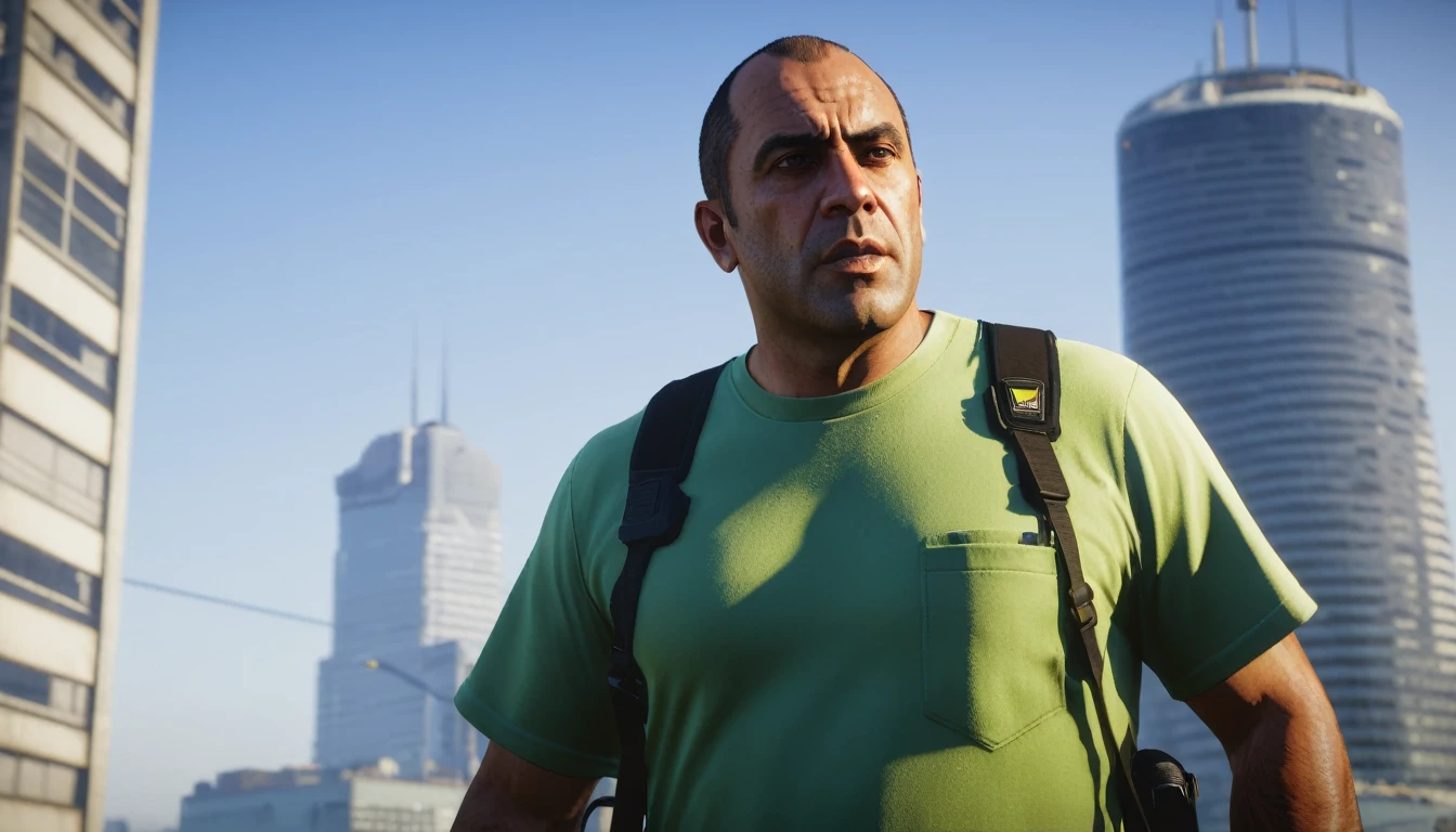 talking into the walkie-talkie(walkie-talkie: 1.8), walkie-talkie focus, walkie-talkie detailed, walkie-talkie near ear, cinematic color grading film, dramatic scene, photography, RAW, Masterpiece, ultra wide angle, standing in the bustling city of Los Santos, Ultra Fine Photo, (Trevor Phillips:1.3), Best Quality, Ultra High Resolution, Photorealistic, volumetric light, talking into a prominently visible walkie-talkie, intense expression, RAW photo, solo, (extremely detailed CG unity 8k wallpaper), of the most iconic character in GTA 5, professional photography, trending on CGSociety, Intricate detail, High Detail, Sharp focus, dramatic, photorealistic, urban, rugged look, (high detailed skin:1.2), 8k uhd, dslr, soft lighting, high quality, film grain, glossy, (Highest quality:1.3), (sharp focus:1.5), (photorealistic:1.3), (highly detailed skin), (detailed face), (high detailed skin:1.2), (glistening skin:1.2), Trevor Phillips, (highly detailed skin textures:1.15), (detailed face), (high detailed skin:1.2), (glistening skin:1.15), (urban clothing:1.5), GTA 5, Los Santos, (daytime:1.2), clear sky, film grain, glossy, reflections, confident stance, prominently featuring Trevor talking into the walkie-talkie, professional look