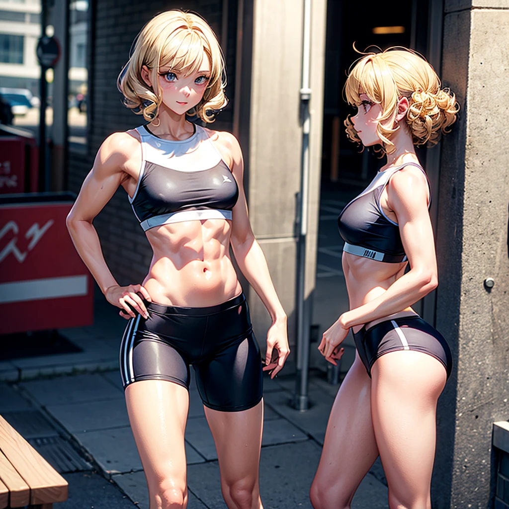 stocking, short hair, curly blonde, fitbody
