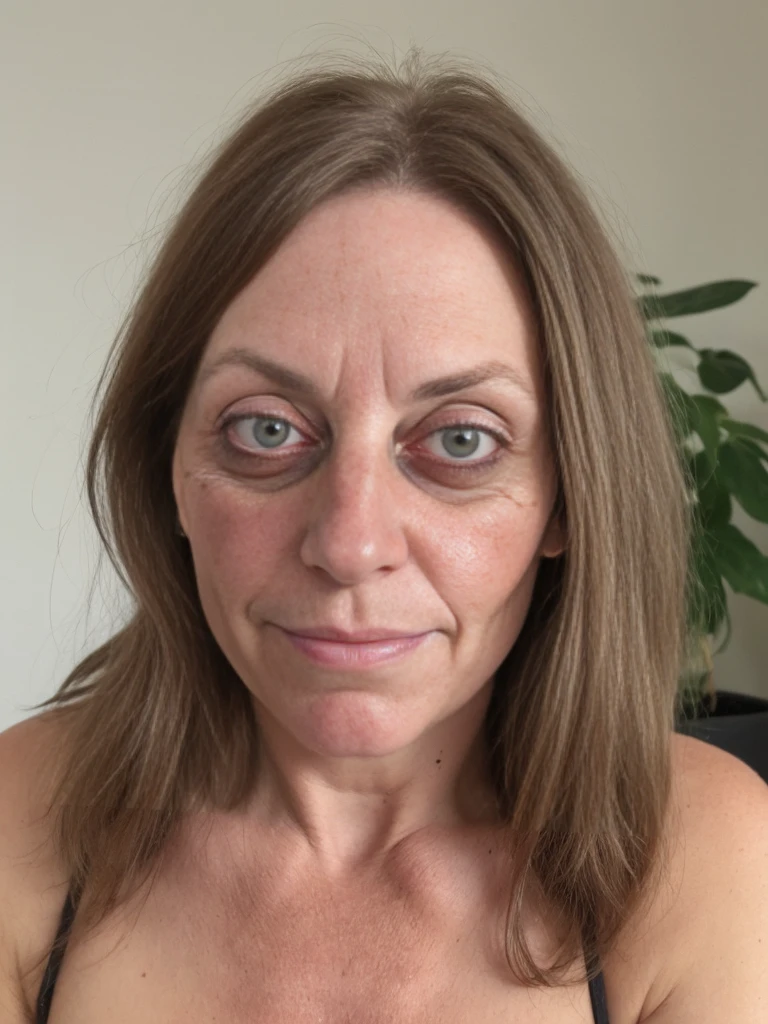 (((ugly:1.5))), ((round face)), 50 caucasian brunette, mature