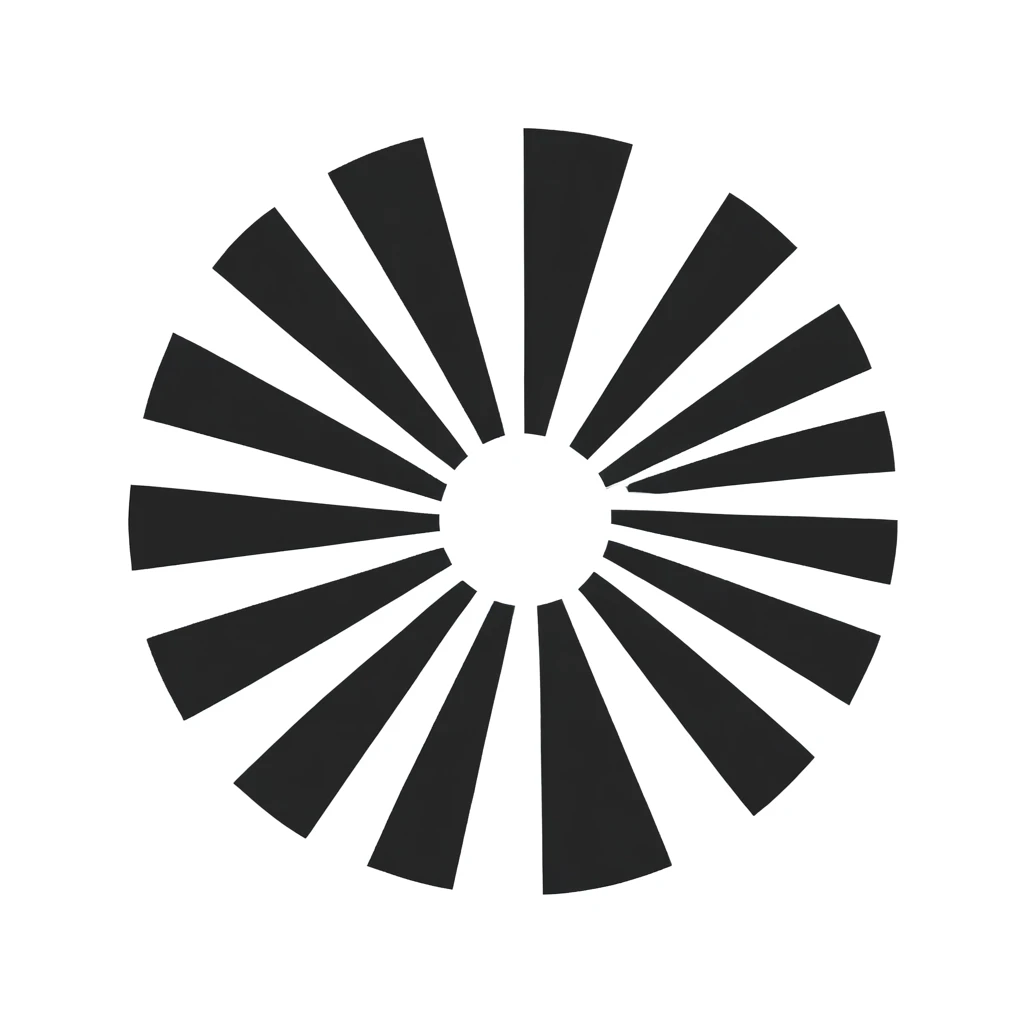 A black and white photo, Flat shape,A simple circle,The interior is composed of seven semicircles of different sizes and angles.,Forming a windmill-like pattern,