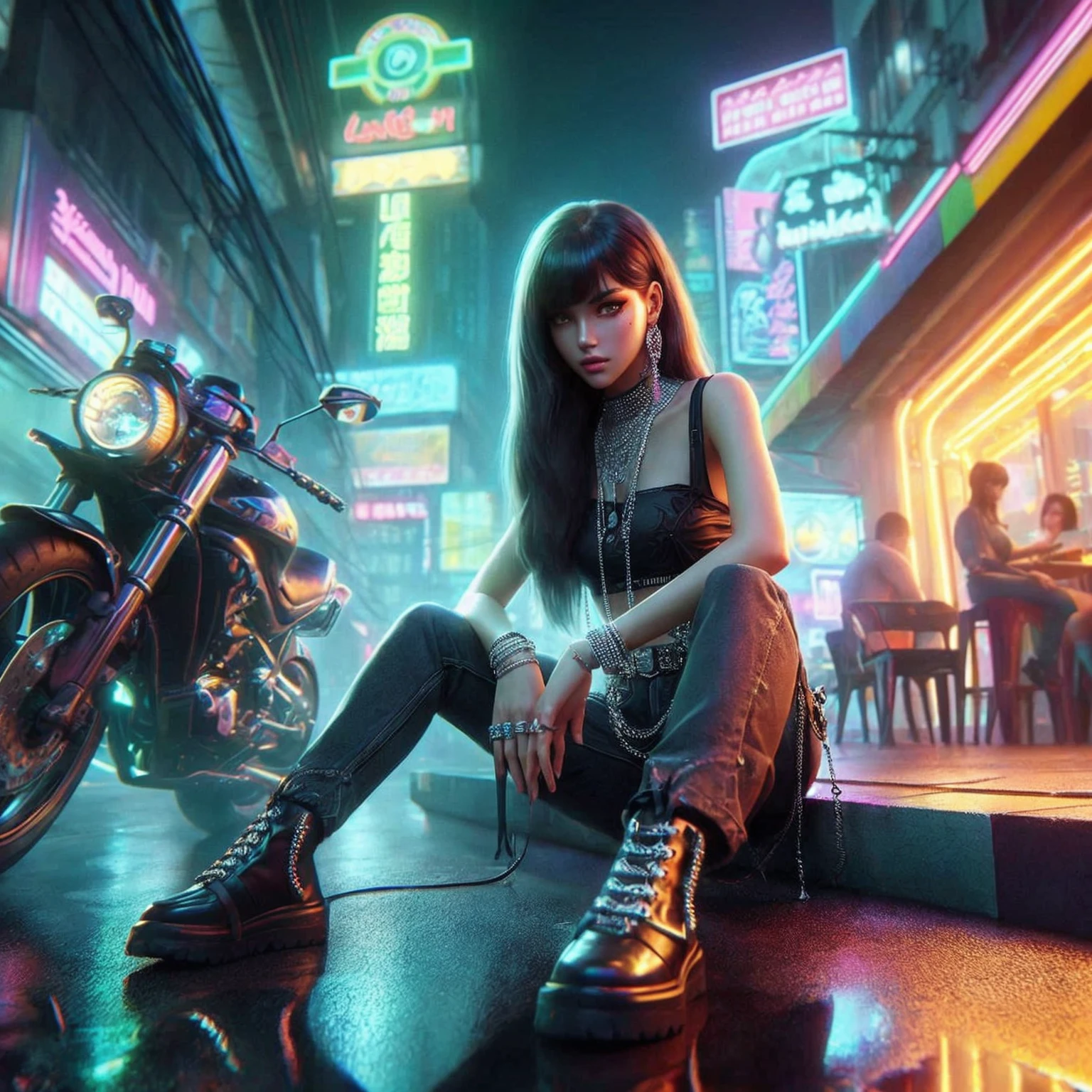 arafed image of a woman in a black top and shorts standing in a crowded street, cyberpunk vibe, cyberpunk vibes, cyberpunk art style, cyberpunk girl, urban girl fanart, artwork in the style of guweiz, beautiful digital artwork, stylized urban fantasy artwork, deviantart artstation cgscosiety, in cyberpunk city, trending on cgstation