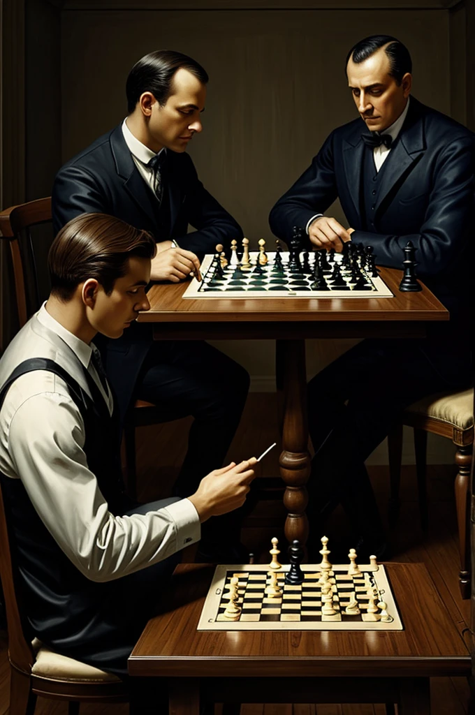 Eerie painting of two men playing chess