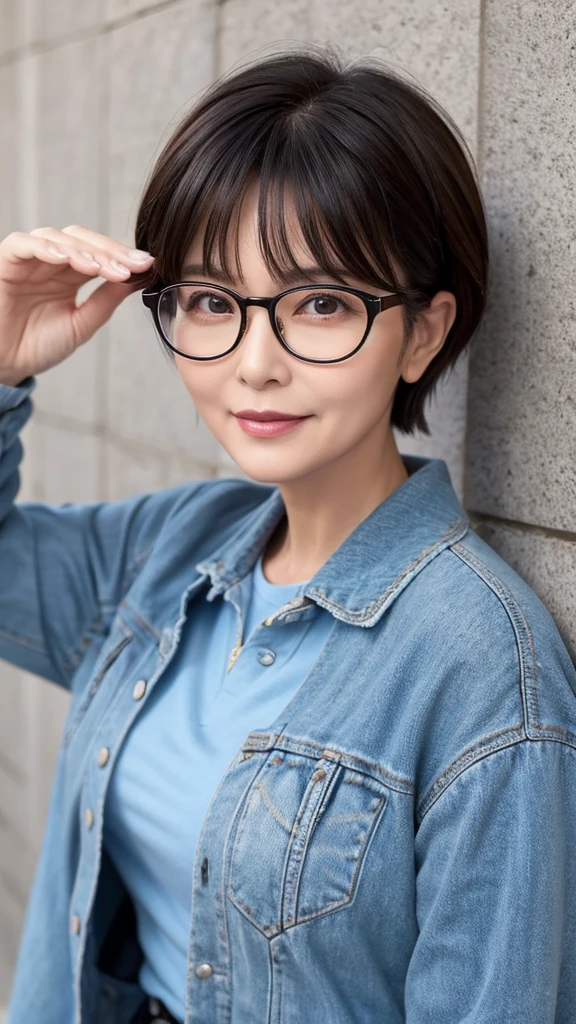 Short hair Black-rimmed glasses 60 years old