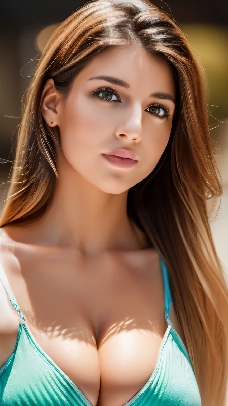 A woman was sitting at the table､30-year-old woman､ Unparalleled beauty、Spread your legs､masterpiece, 最high quality, high quality, High resolution, Highly refined muscles、(Very detailed、Detailed skin texture、Intricate details、Depth of written border、Bright lighting、（Illumination from below）、Beautiful Face、(Realistic Face)、Realistic eyes、美しいFine grain、Realistic Skin、Beautiful Skin、Ultra-realistic、Very detailed、Golden Ratio、The most beautiful images in the world, Location was great.、(Cinema Lighting)、Detail emphasis, Beautiful lighting、Sharp focus、Various poses、超Detailed face、Fine grain、Increased hair growth、Brown Hair、Long Hair、Beautiful hairstyle、Detailed face、Cleavage、(Big Breasts)、((Face close-up))、Incredibly stupid, It seems ridiculous.,