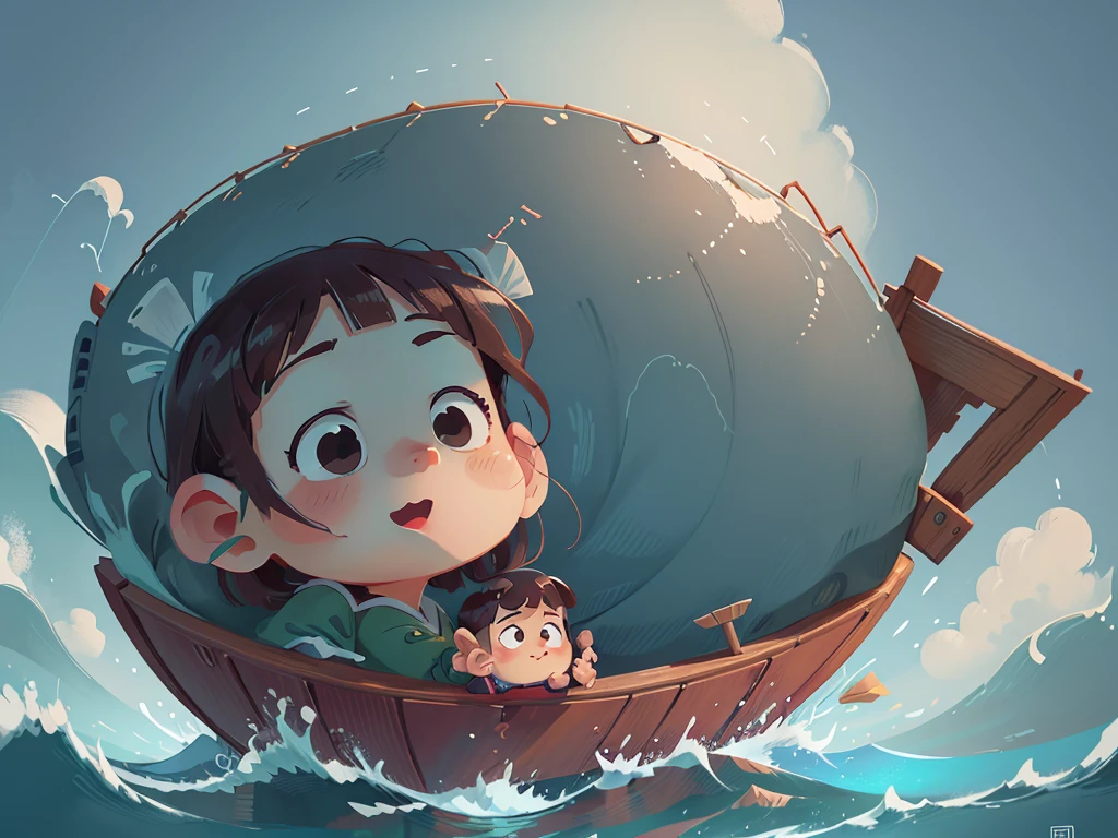 卡通Boat,Surrounded by beautiful sea,This illustration is a 4K high-definition illustration,The facial features are rich in detail,Cartoon Style,卡通Boat,Boat,The details are clear,(Boat和图比例3:1),No characters,