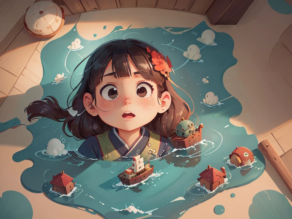卡通Boat，Surrounded by beautiful sea,This illustration is a 4K high-definition illustration，The facial features are rich in detail，Cartoon Style，卡通Boat，Boat，The details are clear，(Boat和图比例3：1),No characters，