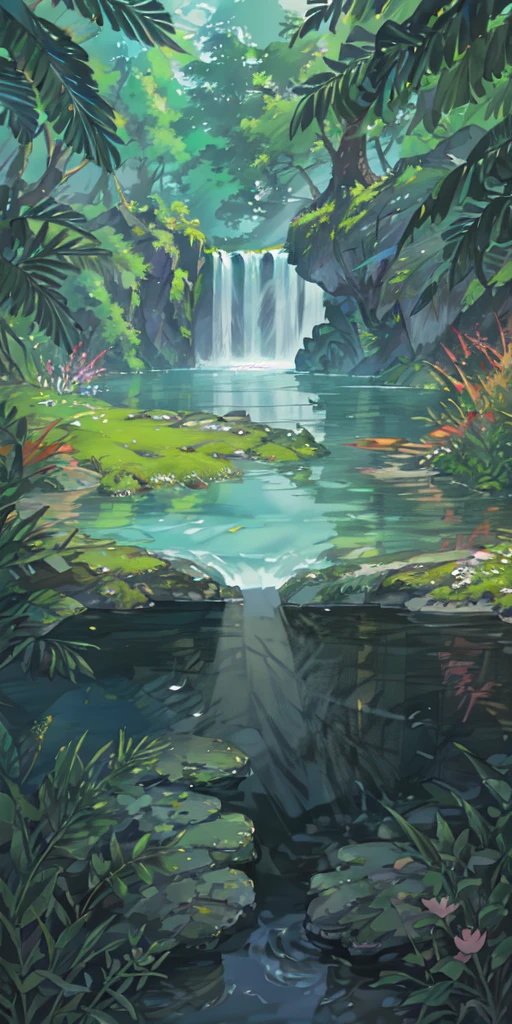 Chinese ancient times, spring, jungle, lake, cave, waterfall, tree, meadow, rock, deer, hot spring, water vapor, (illustration: 1.0), epic composition, realistic lighting, HD details, masterpiece, best quality, (very detailed CG unified 8k wallpaper)