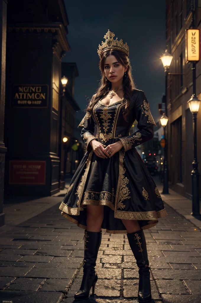 a regal rat wearing a crown, an ornate royal outfit, standing on a city street, hyper detailed, cinematic lighting, dramatic composition, vibrant colors, (best quality,4k,8k,highres,masterpiece:1.2),ultra-detailed,(realistic,photorealistic,photo-realistic:1.37),HDR,UHD,studio lighting,ultra-fine painting,sharp focus,physically-based rendering,extreme detail description,professional,vivid colors,bokeh,hyper-realistic,highly detailed,cinematic,dramatic,vibrant,cinematic lighting