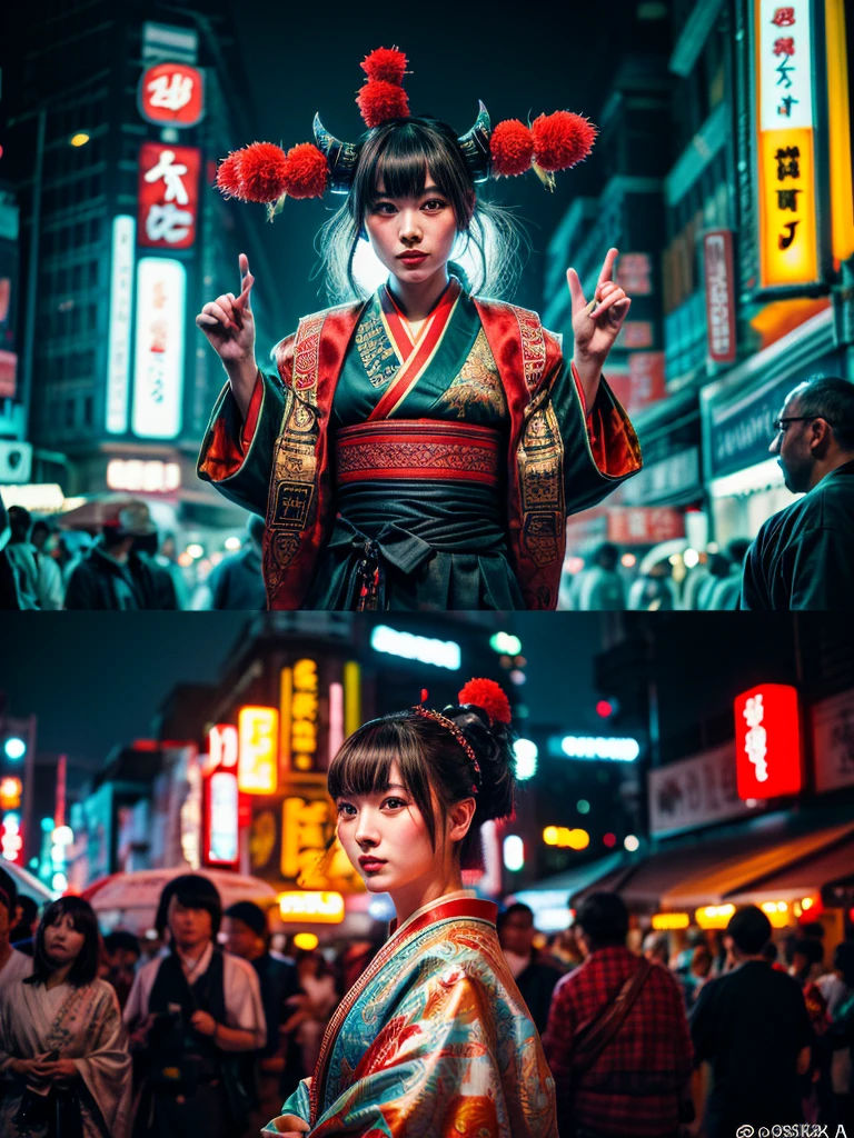 (masterpiece, cinematic photograph capturing the bustling streets of Shibuya, Japan, adorned with a procession of "oni" - traditional Japanese demons, parading through the night under the gaze of the intrigued crowd:1.3), (meticulously composed to convey the dynamic energy of the scene and the mystique of the "oni" creatures:1.2), (the intricate details of the "oni" costumes and the expressions of the people in the crowd adding depth to the visual narrative:1.1), (meticulous attention given to the neon-lit surroundings and the vivid contrast between the "oni" and the modern cityscape:1.1), (the chosen camera, a Canon EOS 5D Mark IV, renowned for its low-light performance, effectively capturing the vibrant atmosphere of the scene:1.1), (paired with a Canon EF 24-70mm f/2.8L II USM lens, allowing for versatility and sharpness in the wide-angle composition:1.1), (a portrayal that evokes a sense of enchantment and cultural fusion in the heart of a bustling city:1.1), (an image that invites viewers to immerse themselves in the urban fantasy and explore the intersection of tradition and modernity:1.1), (an artwork that encapsulates the vibrant nightlife of Shibuya and the captivating allure of the "oni" parade:1.1), (an invitation to witness a unique blend of myth and reality, captured in a cinematic frame:1.1), (a photographic journey that transports the audience to the lively streets of Tokyo's most iconic district:1.1)), Cinematic, Hyper-detailed, insane details, Beautifully color graded, Unreal Engine, DOF, Super-Resolution, Megapixel, Cinematic Lightning, Anti-Aliasing, FKAA, TXAA, RTX, SSAO, Post Processing, Post Production, Tone Mapping, CGI, VFX, SFX, Insanely detailed and intricate, Hyper maximalist, Hyper realistic, Volumetric, Photorealistic, ultra photoreal, ultra-detailed, intricate details, Super detailed, Full color, Volumetric lightning, HDR, Realistic, Unreal Engine, 16K, Sharp focus, Octane render