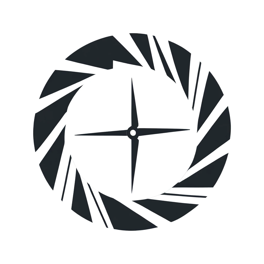 A black and white photo, Flat shape,A simple circle,The interior is composed of seven semicircles of different sizes and angles.,Forming a windmill-like pattern,