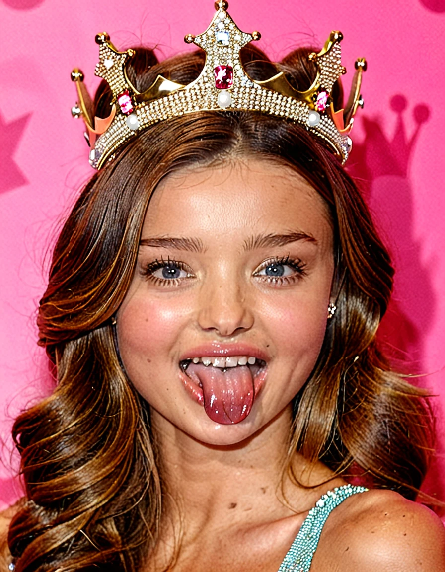 young princess miranda kerr, face, tongue out, crown 