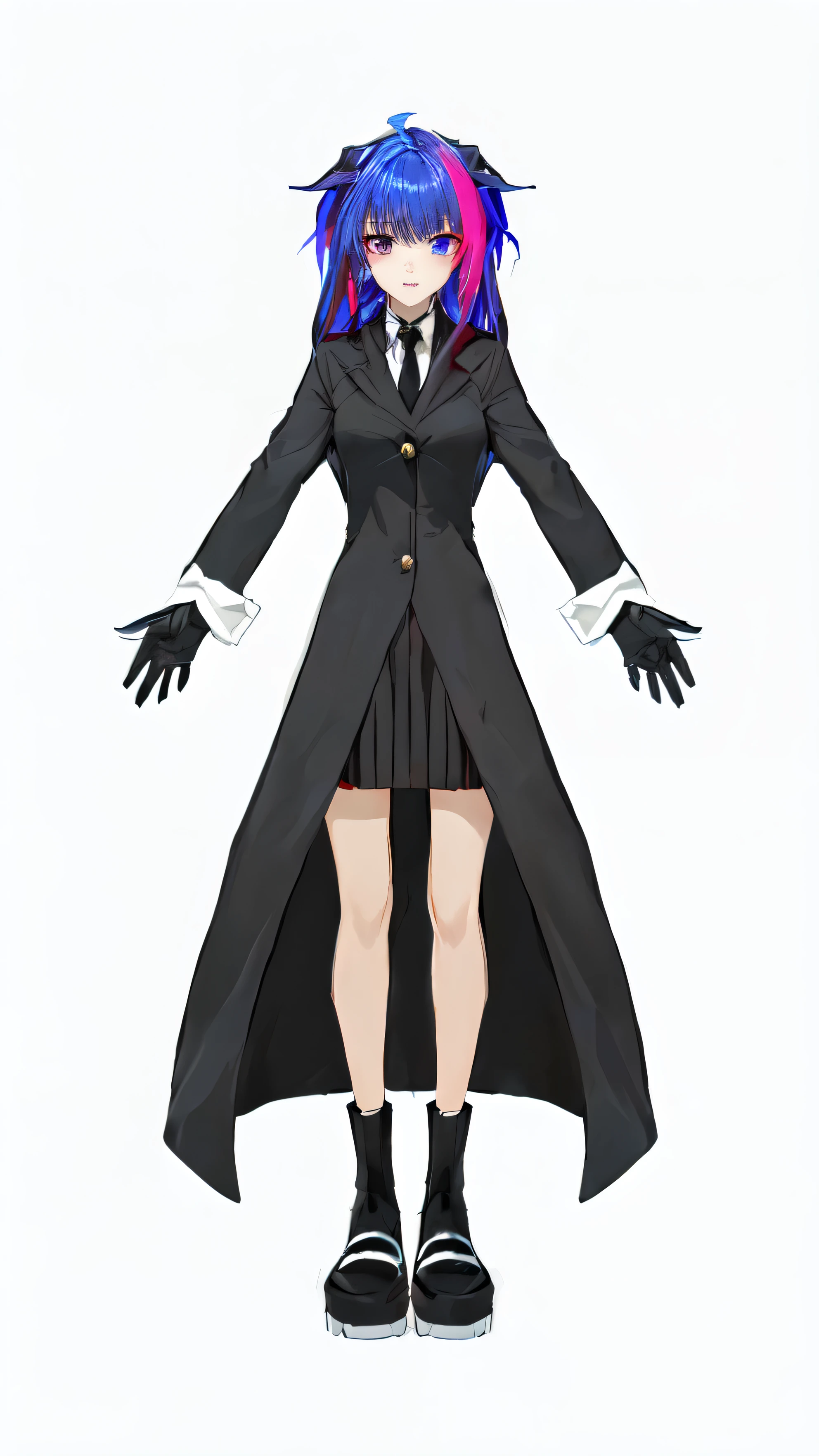 a cartoon image of a woman in a long coat and a tie, full body with costume, full body concept, ( ( wearing a long coat ) ), full body black and red longcoat, single character full body, dark sorceress fullbody pose, androgynous vampire, anime vtuber full body model, full body adoptable, anime full body illustration