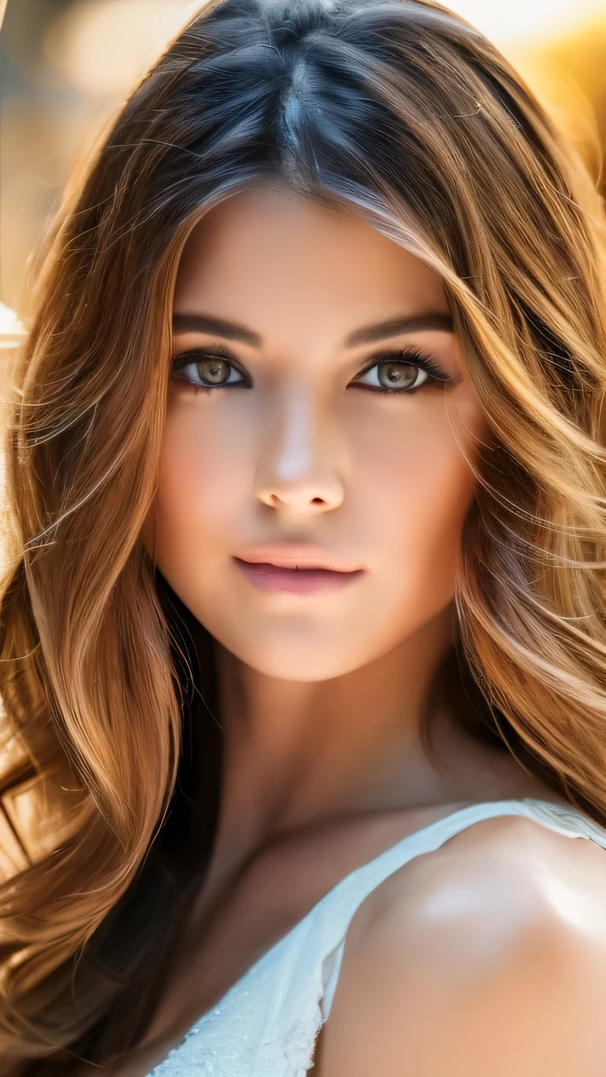 A woman was sitting at the table、30-year-old woman、 Unparalleled beauty、Spread your legs、masterpiece, 最high quality, high quality, High resolution, Highly refined muscles、(Very detailed、Detailed skin texture、Intricate details、Depth of written border、Bright lighting、(Illumination from below)、Beautiful Face、(Realistic Face)、Realistic eyes、美しいFine grain、Realistic Skin、Beautiful Skin、Ultra-realistic、Very detailed、Golden Ratio、The most beautiful images in the world, Location was great.、(Cinema Lighting)、Detail emphasis, Beautiful lighting、Sharp focus、Various poses、超Detailed face、Fine grain、Increased hair growth、Brown Hair、Long Hair、Beautiful hairstyle、Detailed face、Cleavage、(Big Breasts)、((Face close-up))、Incredibly stupid, It seems ridiculous.,
