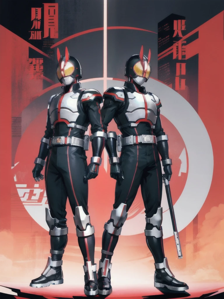 (Very detailed), (Highest quality), Male Anime Characters, Male Focus, percent, Black footwear, boots, 黒と赤のBodysuits, gloves,(armor:1), Bodysuits,night, Are standing, Hands on hips,View your viewers,Helmet,Full Face Mask, Dark Hero、