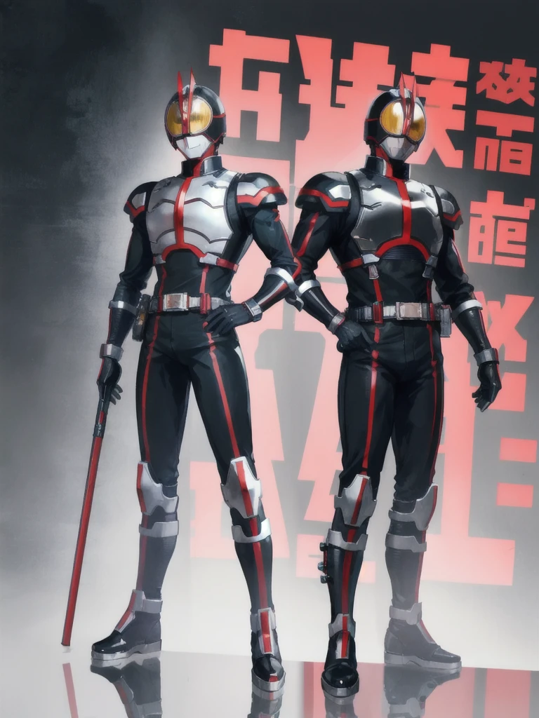 (Very detailed), (Highest quality), Male Anime Characters, Male Focus, percent, Black footwear, boots, 黒と赤のBodysuits, gloves,(armor:1), Bodysuits,night, Are standing, Hands on hips,View your viewers,Helmet,Full Face Mask, Dark Hero、