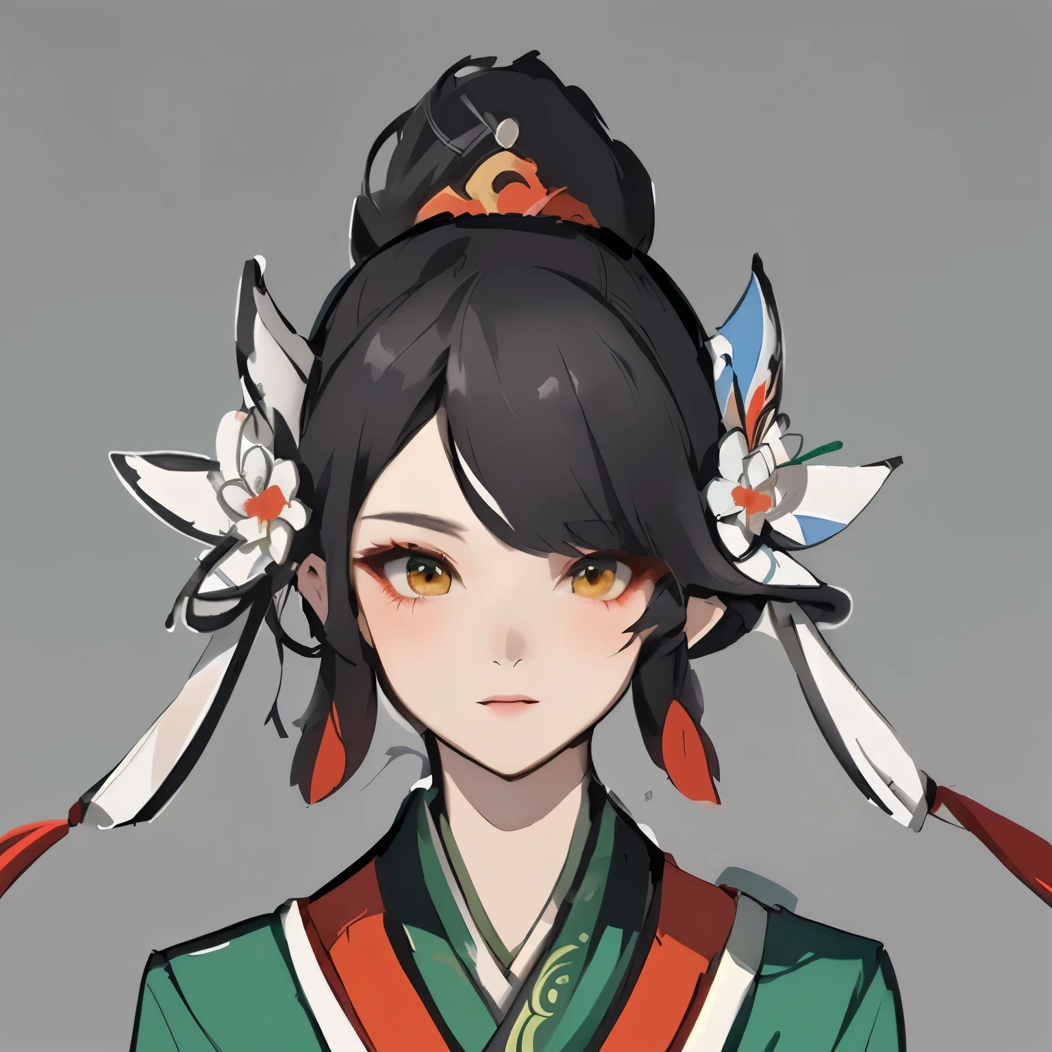 Wearing green and red，Anime girl wearing a black hat, Onmyoji portrait, Onmyoji detailed art, Onmyoji, Wise ( Evaluate ), 《Genshin Impact》Zhongli, g liulian art style, heise jinyao, Inspired by Lan Ying, Beautiful character painting, From Overwatch, Keqing from genshin impact