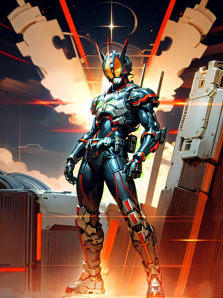 (Very detailed), (Highest quality), Male Anime Characters, Male Focus, percent, Black footwear, boots, 黒と赤のBodysuits, gloves,(armor:1), Bodysuits,night, Are standing, Hands on hips,View your viewers,Helmet,Full Face Mask, Dark Hero、