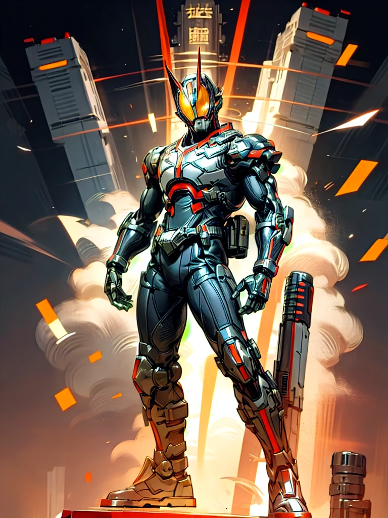 (Very detailed), (Highest quality), Male Anime Characters, Male Focus, percent, Black footwear, boots, 黒と赤のBodysuits, gloves,(armor:1), Bodysuits,night, Are standing, Hands on hips,View your viewers,Helmet,Full Face Mask, Dark Hero、