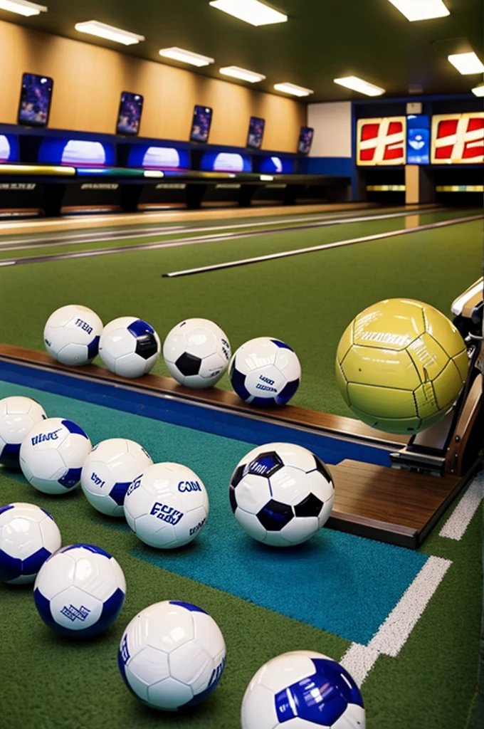 Soccer ball and bowling pins