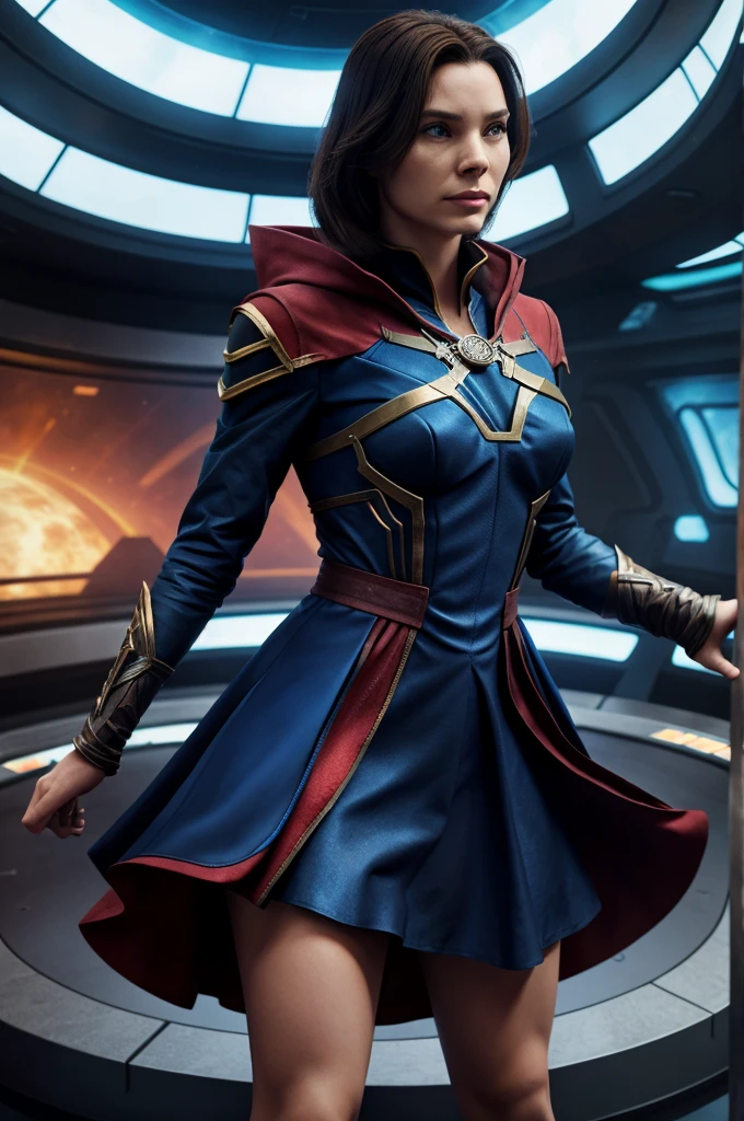 Cat wearing dr strange dress in titan planet's surface 3d