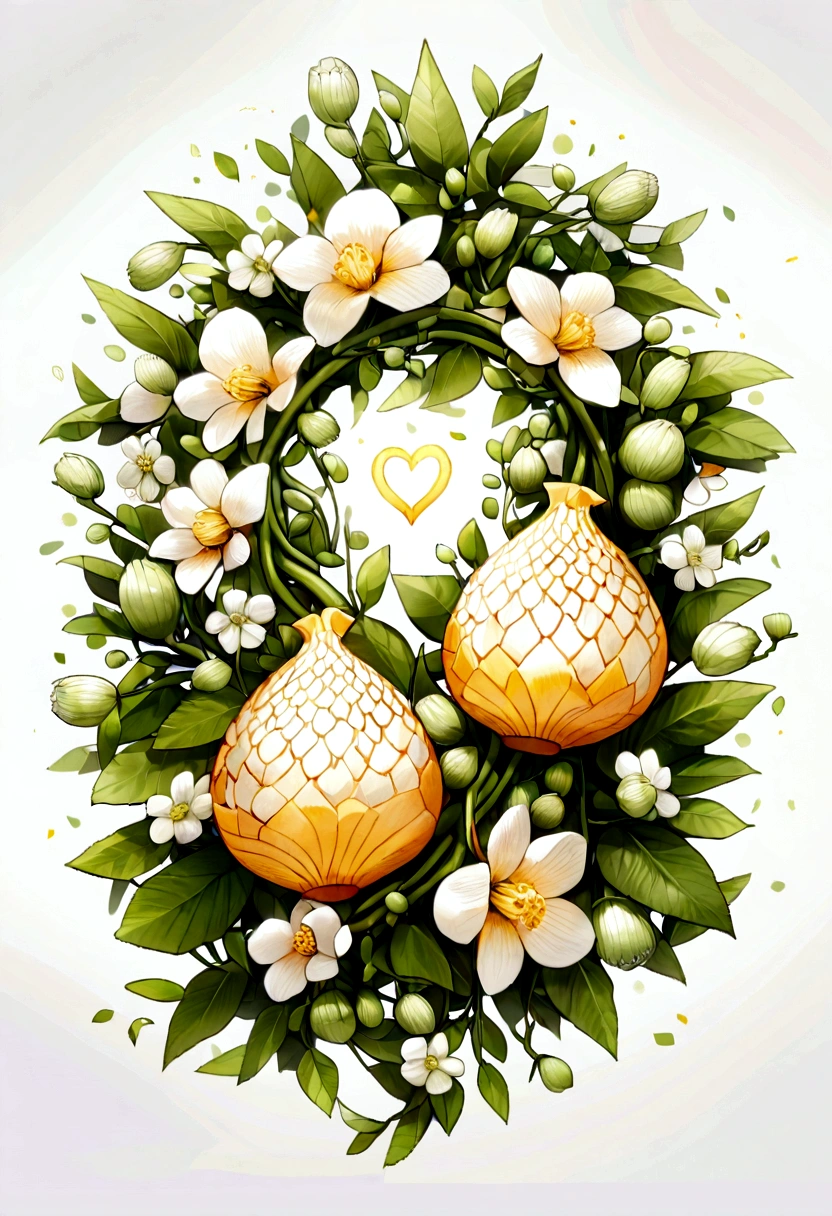 This picture is a white pomelo flower with six petals, a yellow stamen in the middle, and green leaves around it. It is fresh, pure, and elegant. The pomelo flower is white with green buds, a white background, six petals, a white heart, and clustered flowers. The buds are on the outside and the flowers are in the middle.