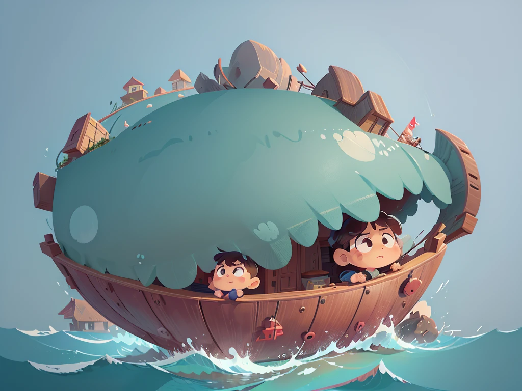 卡通Boat,Surrounded by beautiful sea,This illustration is a 4K high-definition illustration,Cartoon Style,卡通Boat,Boat,The details are clear,(Boat和图比例3:1),No characters,