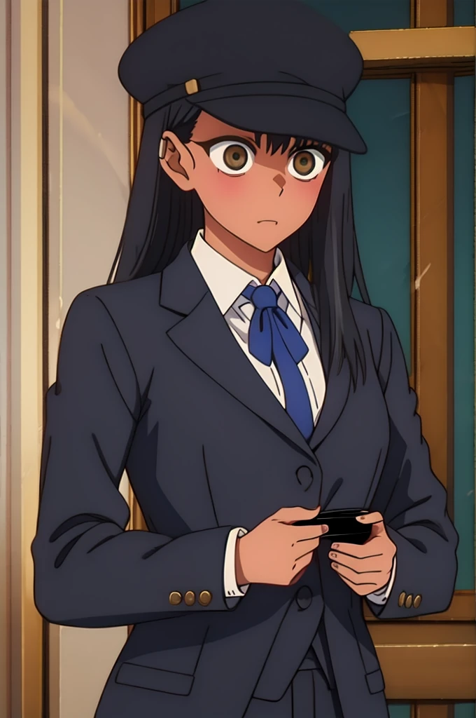 Elegant black suit, with gold buttons, Lawyer, Law, High definition, Perfect woman