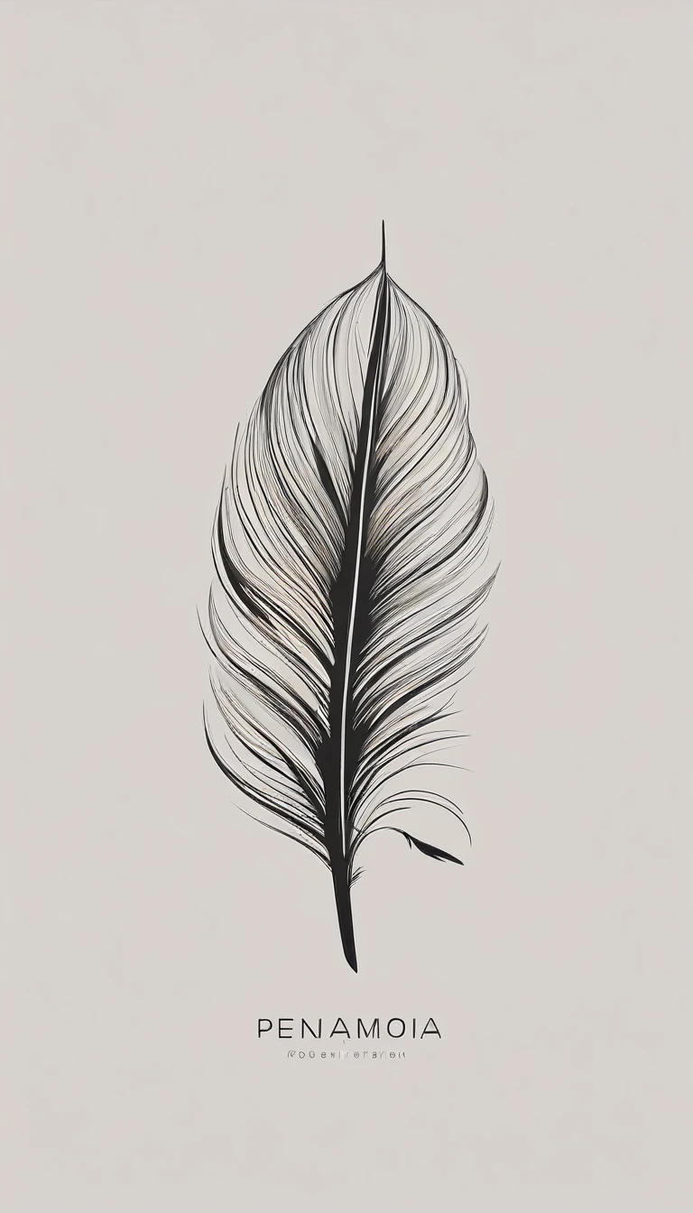 A minimal, modern, simple, cinematic logo design for the brand “Penamemoria". Create a modern, minimalistic, high-quality, logo of a bird feather