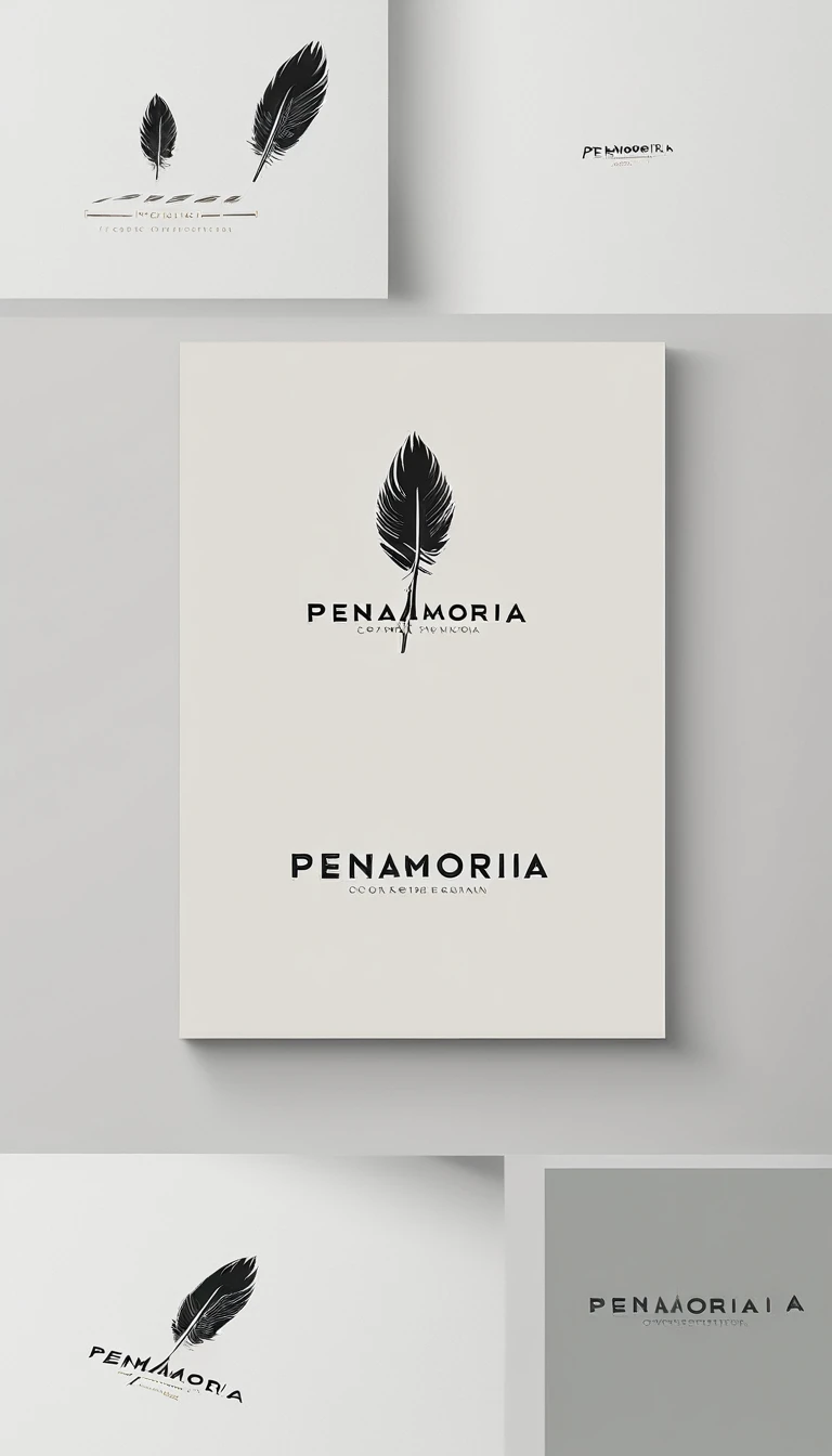 A minimal, modern, simple, cinematic logo design for the brand “Penamemoria". Create a modern, minimalistic, high-quality, logo of a bird feather