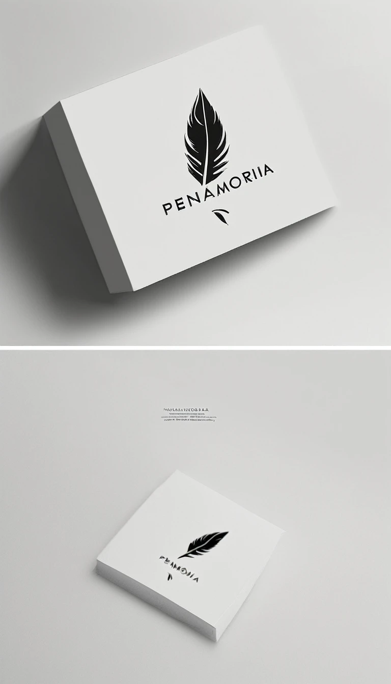 A minimal, modern, simple, cinematic logo design for the brand “Penamemoria". Create a modern, minimalistic, high-quality, logo of a bird feather
