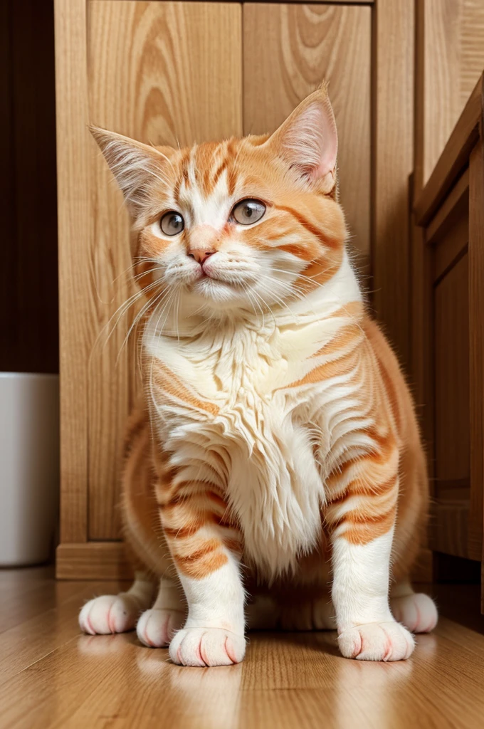 Introduce Chunky Charlie as a kitten, the chubbiest of the litter, always getting into mischief.Plot Point: Charlie’s love for food starts early, always being the first to the food bowl.orange colour cat