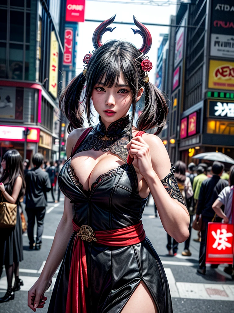 (masterpiece, cinematic photograph capturing the bustling streets of Shibuya, Japan, adorned with a procession of "oni" - traditional Japanese demons, parading through the night under the gaze of the intrigued crowd:1.3), (meticulously composed to convey the dynamic energy of the scene and the mystique of the "oni" creatures:1.2), (the intricate details of the "oni" costumes and the expressions of the people in the crowd adding depth to the visual narrative:1.1), (meticulous attention given to the neon-lit surroundings and the vivid contrast between the "oni" and the modern cityscape:1.1), (the chosen camera, a Canon EOS 5D Mark IV, renowned for its low-light performance, effectively capturing the vibrant atmosphere of the scene:1.1), (paired with a Canon EF 24-70mm f/2.8L II USM lens, allowing for versatility and sharpness in the wide-angle composition:1.1), (a portrayal that evokes a sense of enchantment and cultural fusion in the heart of a bustling city:1.1), (an image that invites viewers to immerse themselves in the urban fantasy and explore the intersection of tradition and modernity:1.1), (an artwork that encapsulates the vibrant nightlife of Shibuya and the captivating allure of the "oni" parade:1.1), (an invitation to witness a unique blend of myth and reality, captured in a cinematic frame:1.1), (a photographic journey that transports the audience to the lively streets of Tokyo's most iconic district:1.1)), Cinematic, Hyper-detailed, insane details, Beautifully color graded, Unreal Engine, DOF, Super-Resolution, Megapixel, Cinematic Lightning, Anti-Aliasing, FKAA, TXAA, RTX, SSAO, Post Processing, Post Production, Tone Mapping, CGI, VFX, SFX, Insanely detailed and intricate, Hyper maximalist, Hyper realistic, Volumetric, Photorealistic, ultra photoreal, ultra-detailed, intricate details, Super detailed, Full color, Volumetric lightning, HDR, Realistic, Unreal Engine, 16K, Sharp focus, Octane render