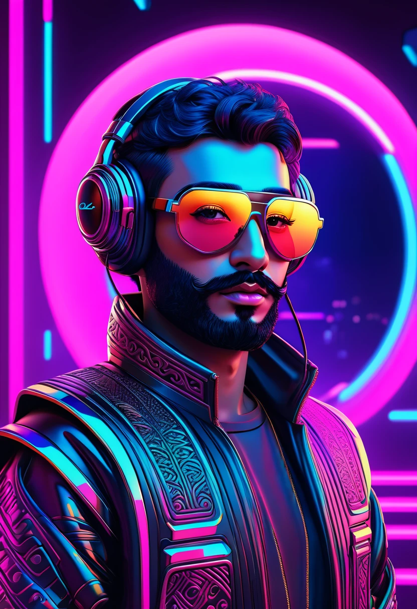A high quality professional illustration of Calimero in a futuristic retrowave style with intricate Qajar art details, created in 8k resolution, highly detailed, and trending on ArtStation.