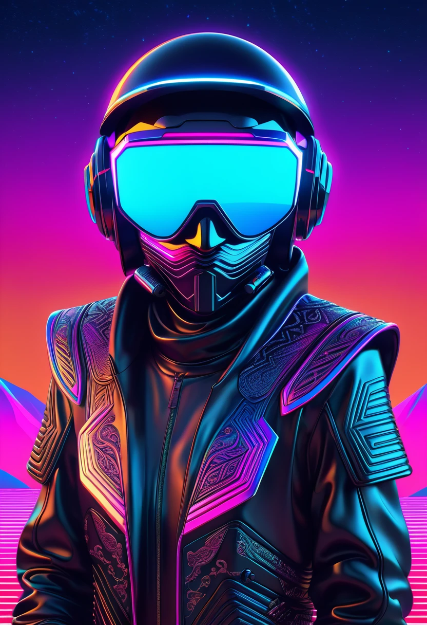 A high quality professional illustration of Calimero in a futuristic retrowave style with intricate Qajar art details, created in 8k resolution, highly detailed, and trending on ArtStation.