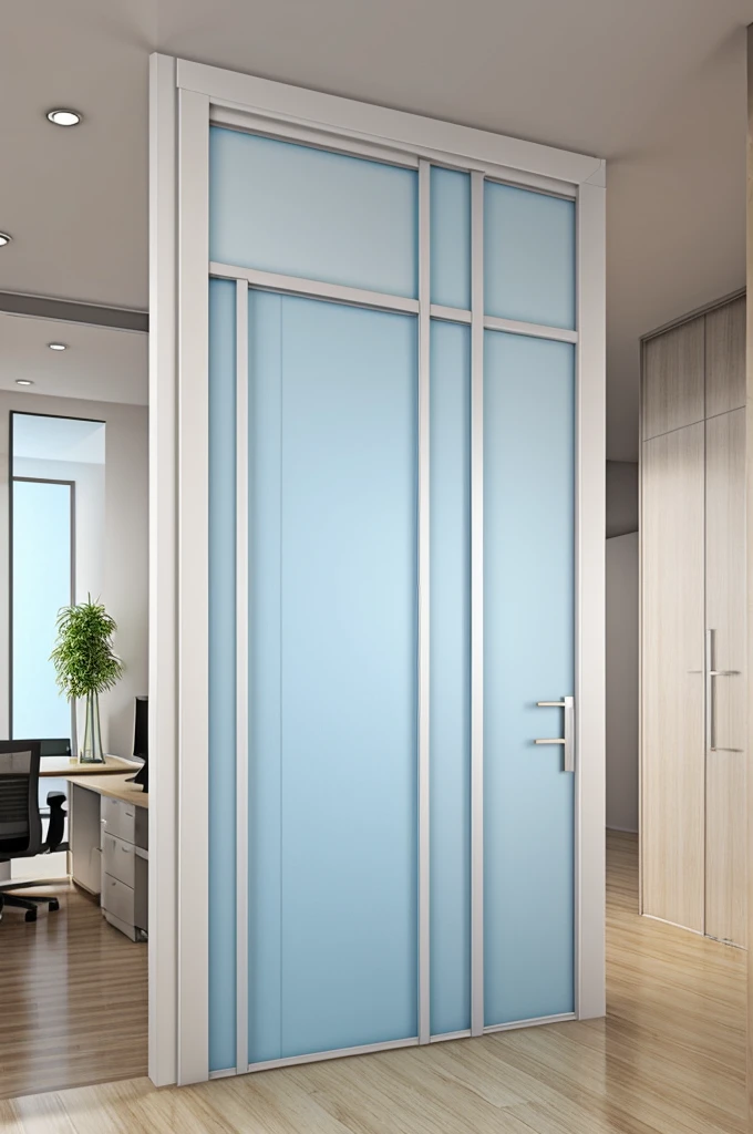 Professional 3d architecture rendering design of modern and minimal light blue partition door for interior design for office