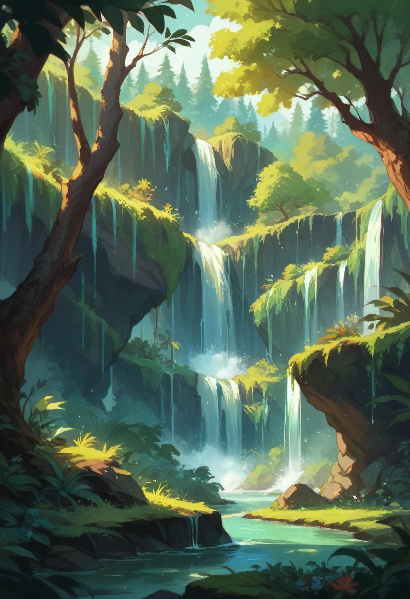 night forest waterfall