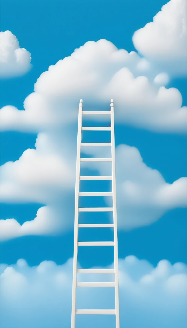 Blue background,White ladder,White Cloud