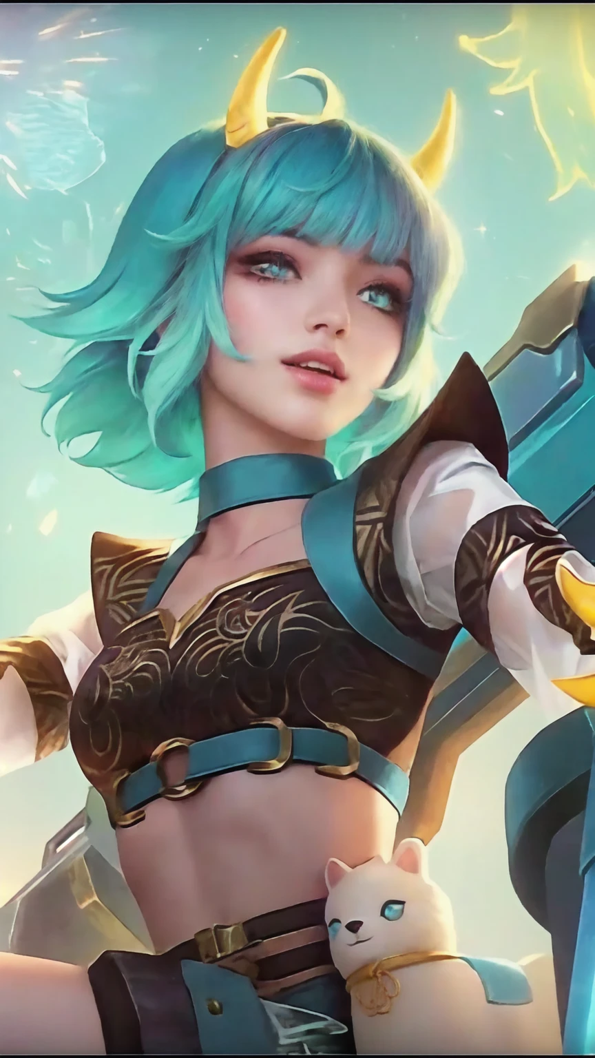 A girl with short blue hair, Nice face detail
