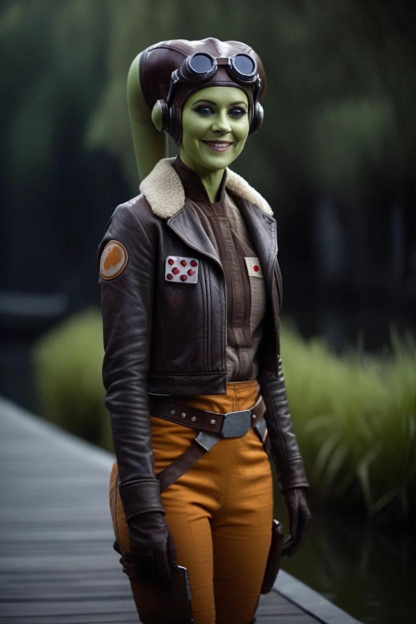 cinematic film still hera syndulla, (green skin:1.2), grin at canal, full body shot, highly detailed environment . shallow depth of field, vignette, highly detailed, high budget Hollywood movie by baz luhrmann, bokeh, cinemascope, moody, epic, gorgeous, film grain, grainy