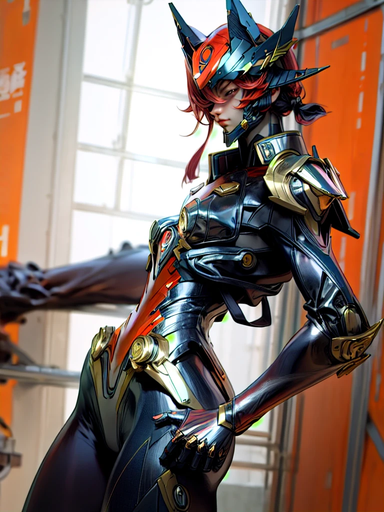 (Very detailed), (Highest quality), Male Anime Characters, Male Focus, percent, Black footwear, boots, 黒と赤のBodysuits, gloves,(armor:1), Bodysuits,night, Are standing, Hands on hips,View your viewers,Helmet,Full Face Mask, Dark Hero、Battle Suit、