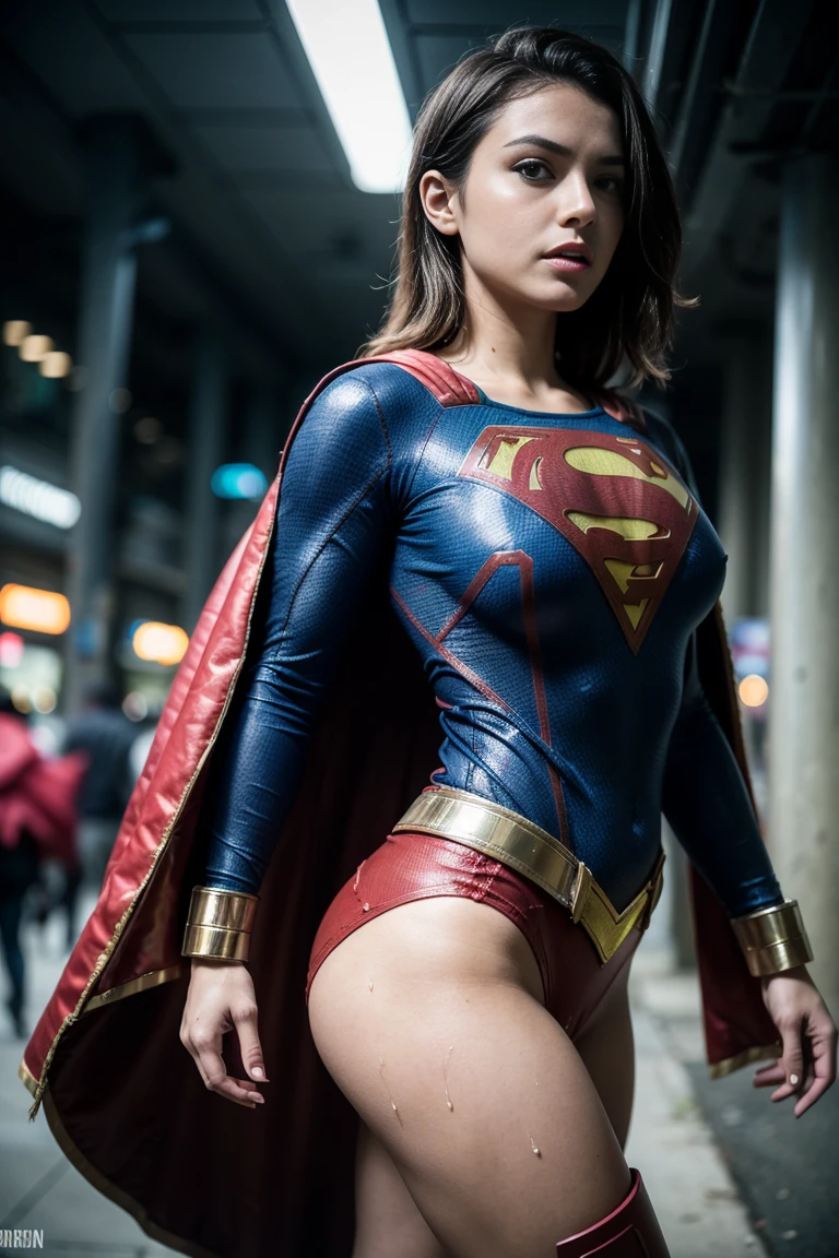 ((a beautiful cyberpunk supergirl woman in realistic costume of an advanced cybersuit with red cape)), EVA movie action shot_rey, A young woman , with a white suit and blue hair, forehead jewelry, look at the viewer, pose sexy, pale skin, Red eyes, simple white background, (a dystopian future in which humanity has been struck down by an apocalyptic scenario where gigantic monsters called “angels” seem to seek the destruction of life on earth), (Best Quality,8k,High resolution, (orgasm), masseter piece:1.2),ultra detailed,realist:1.37,portrait,Dynamic Angle ,adolescent, Small head, beautiful, lovely face, Detailed beauty face, Very realistic skin, wet skin, small and hard breasts, nice legs, cinematic lighting, (very detailed vagina ),