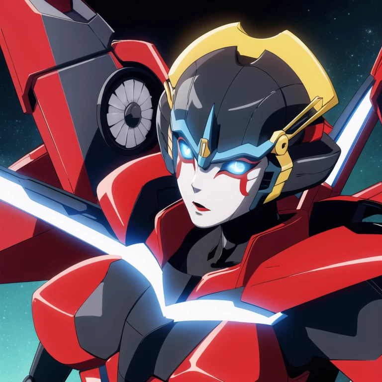 1girl, solo, windblade, robot, mecha, glowing eyes, no_humans, autobot, wings,  