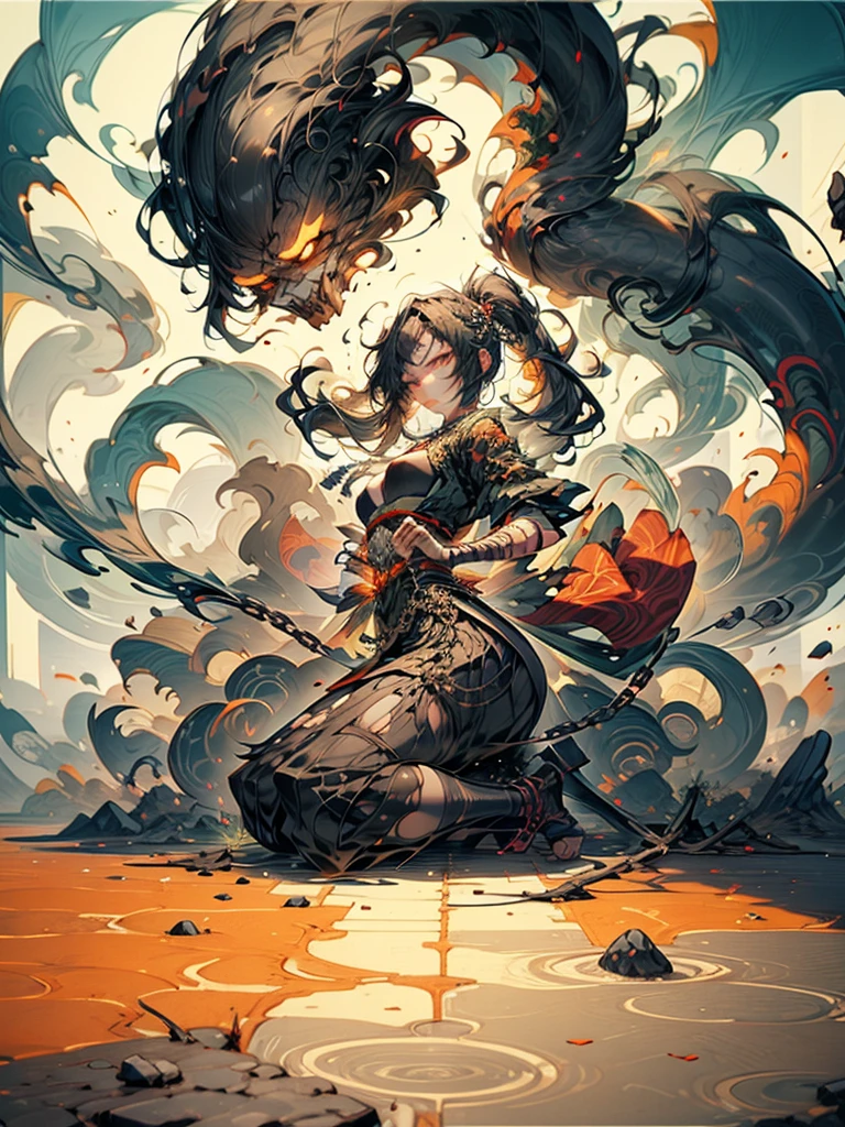 A stunning 8K digital artwork portraying a young Japanese manga girl in her twenties, embodying the essence of anguish and submission. She is depicted with intricate details, her torn clothes and black jilbab contrasting against her delicate features. Her hands are bound by heavy chains, forcing her into a position of vulnerability as she kneels on the unforgiving cobblestone ground in a traditional seiza stance. The agony in her expression is palpable, radiating defeat and helplessness. Surrounding her are onlookers, their gazes a mix of curiosity and indifference, adding to the overwhelming atmosphere of oppression and captivity. This powerful image is a striking interpretation of the intersecting themes of struggle and resilience in the world of manga art.